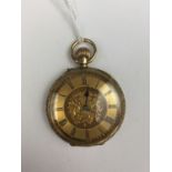 A late 19th Century lady's high carat yellow metal fob watch (stamped 18K), having pin-set movement,