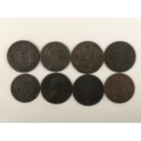 8 British copper halfpenny tokens: Kent, 1794; Sherbourne, 1796; Norfolk & Norwich, 1792; St Bevois,