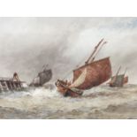 Frederick James Aldridge (1850-1933) Brigantine Making Port, depicting three sailboats heading