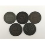 Five various Georgian copper mining company tokens: Union Copper Company, Birmingham, 1812; Rose