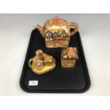 A Price Brothers cottage ware teapot together with a cruet set and preserve pot