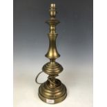 A brass columnar table lamp, 47 cm