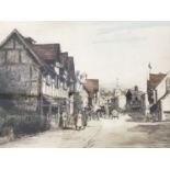 Mabel Catherine Robinson (b. 1875) Street scene, hand-tinted etching, framed and mounted under