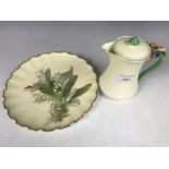 A Spode hand-enamelled dessert plate together with a Crown Staffordshire covered jug