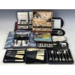Cased sets of Victorian and later electroplate cutlery, including fish servers, Apostle serving