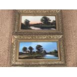 W*** Wray [?] (19th Century) A pair of rural idyll landscape views, oil on board, in gilt frames,