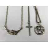 Silver and white-metal pendant necklaces, including a silver box-link neck chain with 800 standard
