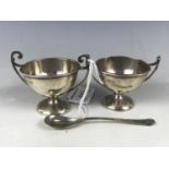Two silver salts (one a/f), with spoon