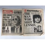 Two British newspapers from December 1980 reporting the death of John Lennon in New York, dated
