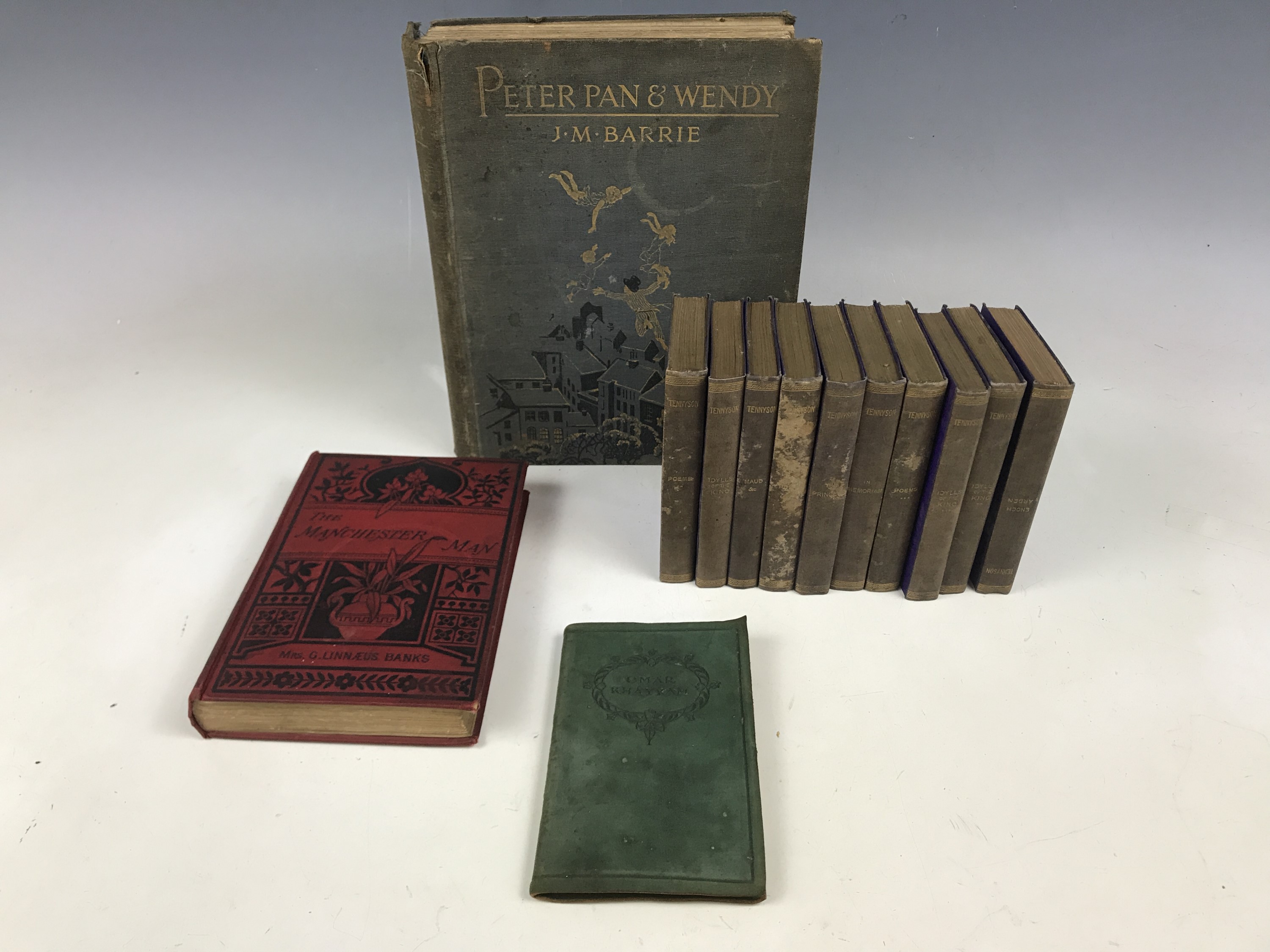 Miscellaneous English literature books including J. M. Barrie's Peter Pan and Wendy, c.1930, and the