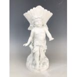 A Parian ware vase modelled as a putto / cherub