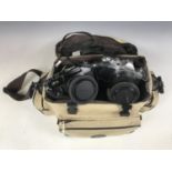 Vintage Cannon cameras, lenses and accessories, including a Canon F1 120356 camera body with HOYA