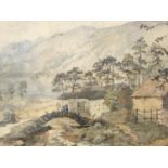 T*** M*** Hartley (19th Century) Lake District watercolour sketch at Lodore, framed and mounted