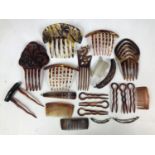 Early 20th Century faux-tortoiseshell mantilla hair combs and hair barrettes