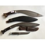 Two early 20th Century kukris and a hunting knife