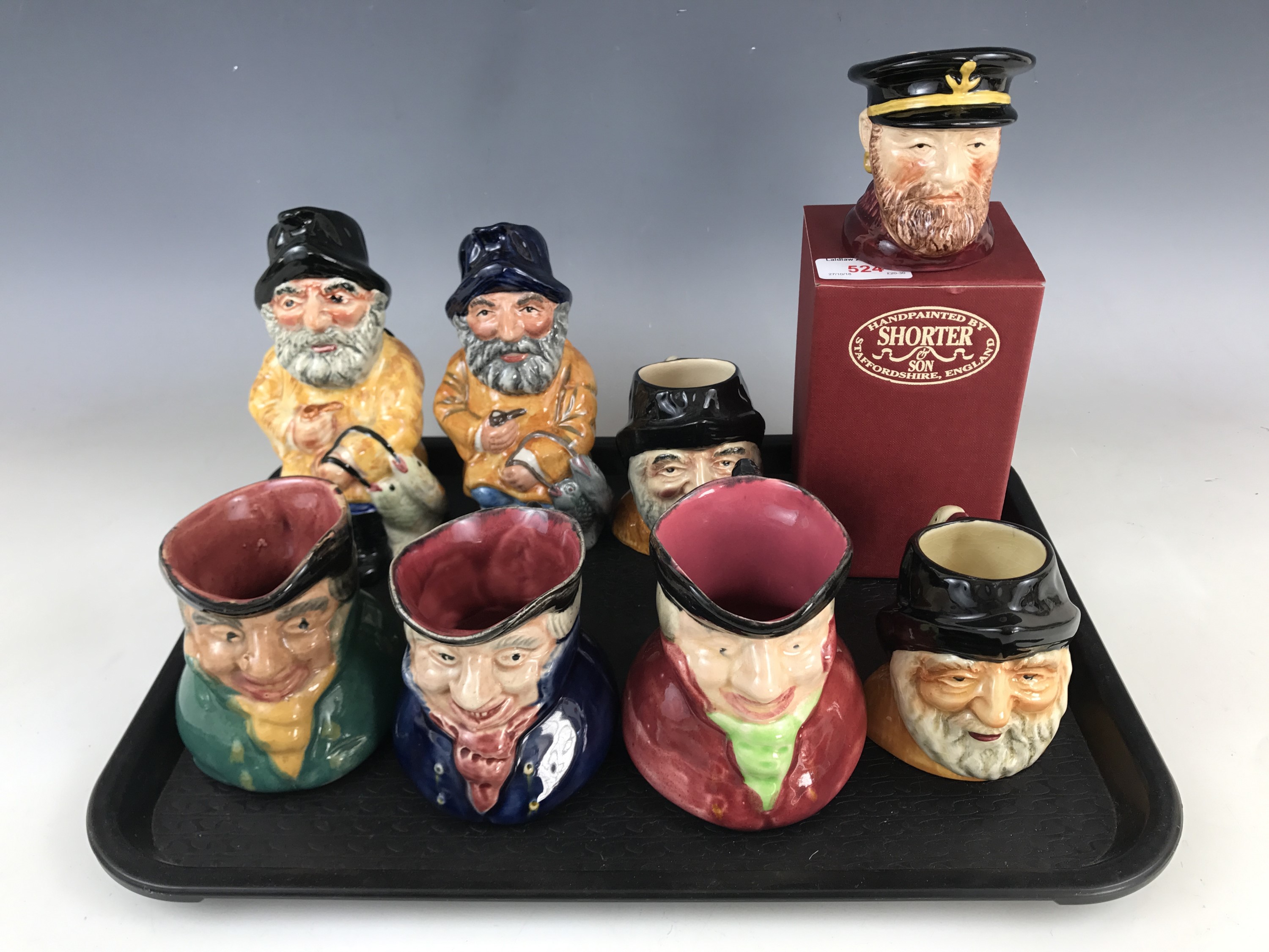 Eight Shorter and Son character jugs, including Fisherman 18 cm (3) and 10 cm (2) (one boxed) etc.