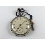 A Victorian silver-cased key-wound pocket watch (case hinge a/f)