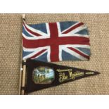 A vintage Blue Mountains pennant together with a Union jack pennant