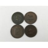 Four copper halfpenny tokens: Leighton, Berkhamstead, London Lace Manufactory, 1794; Patent