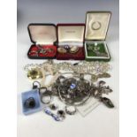 A quantity of silver, white-metal and costume jewellery