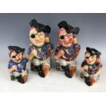 Four Shorter and Son Long John Silver character jugs, 25 cm (2) and 15 cm (2)