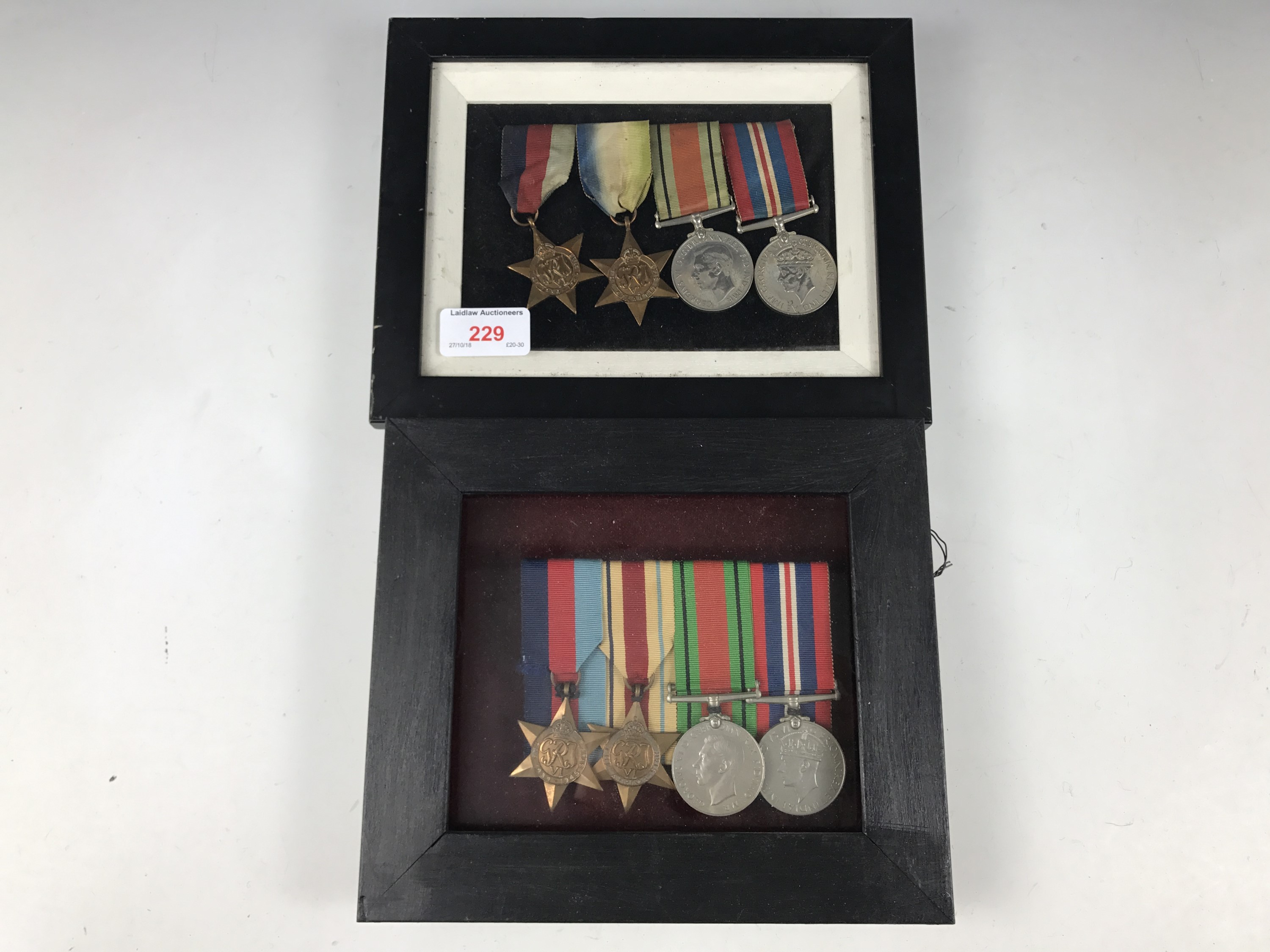 Two framed sets of Second World War British campaign medals