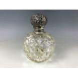 A late Victorian silver mounted and cut-glass grenade form perfume bottle