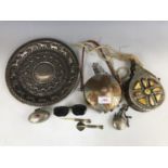 A group of North African and Asian metalware, including an Indian tray and two Moroccan powder