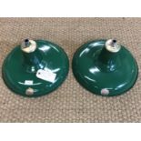 A pair of vintage Benjamin "Distributing Reflector" industrial pendant light shades, green