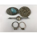 A small quantity of vintage costume jewellery including a yellow metal and paste ring (1.3g
