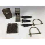 British military small kit including clasp knives, a torch, kit bag locks, burnishing pad etc