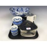Six Royal Worcester ramekins together with T.G. Green icing sugar and mustard jars, a pearlware bowl