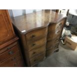 A reproduction walnut serpentine fronted chest (top a/f), 77 x 47 x 85 cm