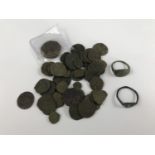 Two Roman finger rings and a quantity of Roman copper coins