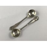 Two silver salt spoons with gadrooned terminals