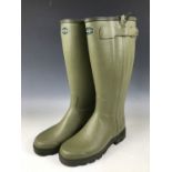 A pair of boxed Le Chameau olive green boots, size 8, as-new