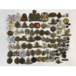 A large quantity of cap badges and other military metal insignia