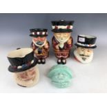 Shorter and Son Beefeater character jugs and a lamp base, together with a Beefeater wall plaque,