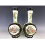 A pair of late Victorian enamelled glass vases