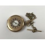 A rolled-gold half-hunter pocket watch and chain, circa 1900
