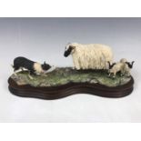 A Border Fine Arts figurine depicting a collie dog, ewe and lambs