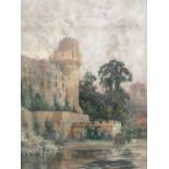 (19th Century) Warwick Castle, watercolour, framed and mounted under glass, 54 x 37 cm