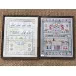 Two 1930s Royal Commemorative needlework pictures, including '1910-1935 Silver Jubilee' and 'May