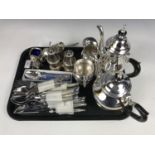 An electroplate four-piece tea set together with two electroplate cruet sets etc
