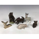 Three Beswick brown bear figurines together with a Beswick fawn pig and deer