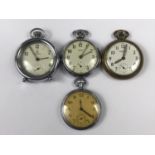 A mid 20th Century Services pocket watch in patent bedside travel case, together with three other