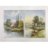 J*** E*** Savage (19th Century) A pair of hand painted porcelain plaques, one entitled Blumham Mill,