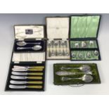 Cased sets of electroplate cutlery, including a set of six Elizabeth II Coronation teaspoons,