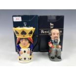 A Royal Doulton Kings and Queens of Spades character jug together with a Charles Dickens character
