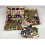 Three boxes of vintage Christmas baubles etc
